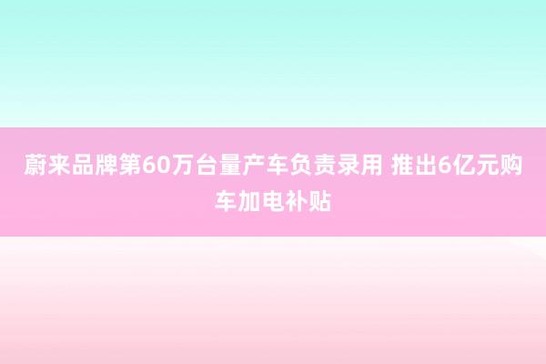 蔚来品牌第60万台量产车负责录用 推出6亿元购车加电补贴